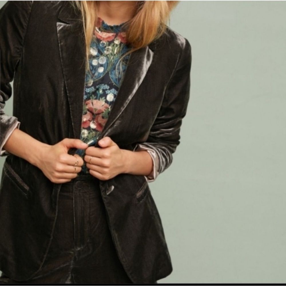 ANTHROPOLOGIE ett:twa Gallery Brown Velvet Blazer Size Women’s 4